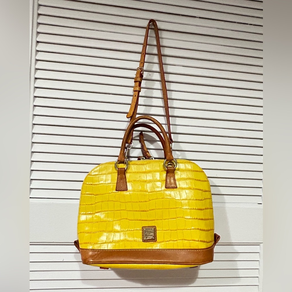 Dooney & Bourke Yellow Crocodile Leather Dome Handbag Red Linning
